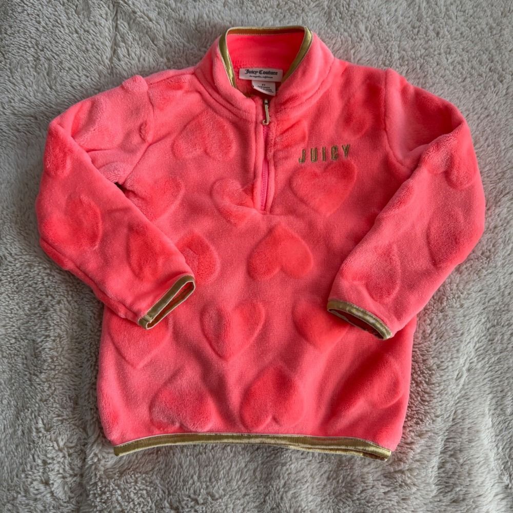 Juicy Couture Toddler‎ Girls 2T Pink Gold Velour Heart Quarter Zip Pullover Y2K